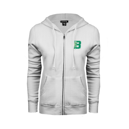 ENZA Womens White Fleece Full Zip Hoodie-Bronoc
