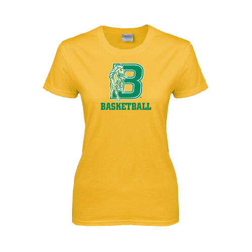 Womens Gold Short Sleeve Tee-Basketball