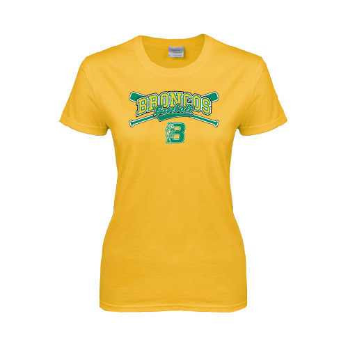 Womens Gold Short Sleeve Tee-Cross Bats Design