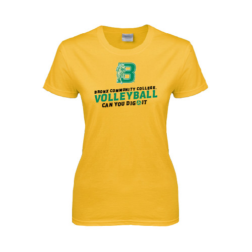 Womens Gold Short Sleeve Tee-Volleyball Design