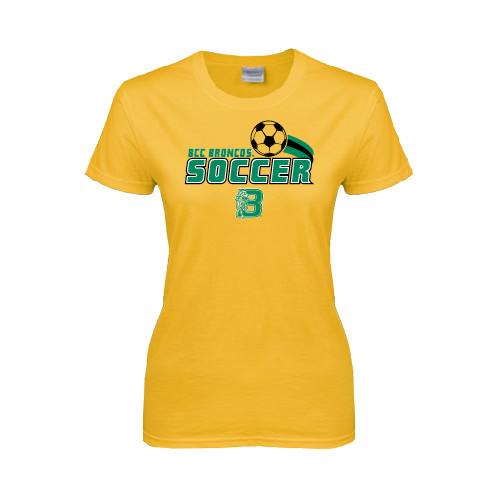Womens Gold Short Sleeve Tee-Soccer Swoosh