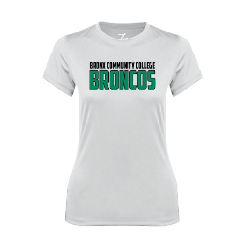 Womens White Performance Tee-Bronx Community College Bronocs
