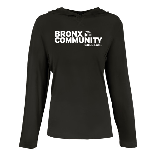 Womens Black Long Sleeve Hooded Tee-Official Logo