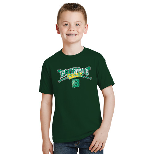 Youth Dark Green T-Shirt-Cross Bats Design