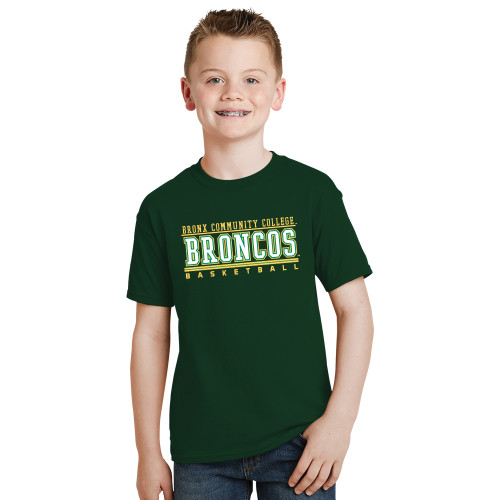 Youth Dark Green T-Shirt-Stacked Basketball Design