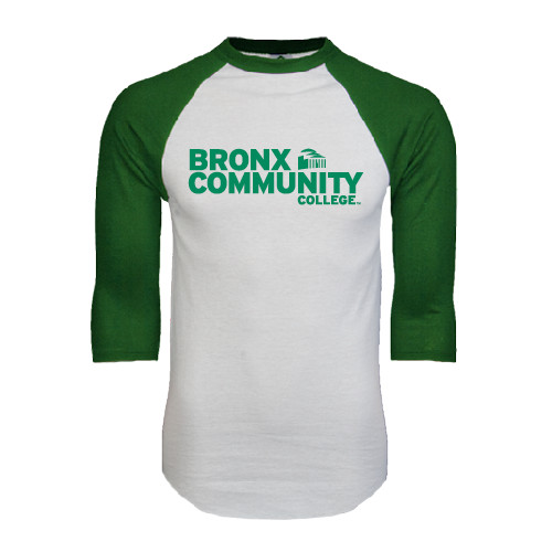 White/Dark Green Raglan Baseball T Shirt-Official Logo