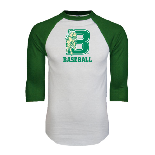 White/Dark Green Raglan Baseball T Shirt-Baseball