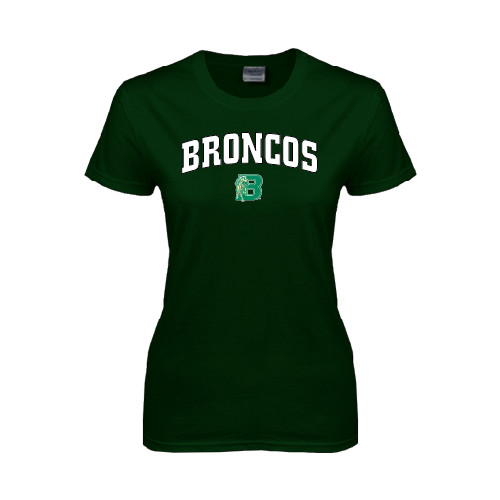Womens Dark Green Short Sleeve Tee-Arched Broncos
