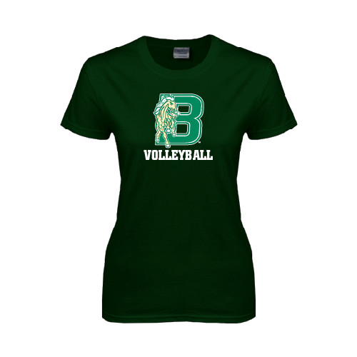 Womens Dark Green Short Sleeve Tee-Volleyball