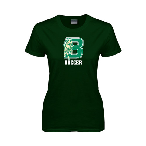 Womens Dark Green Short Sleeve Tee-Soccer