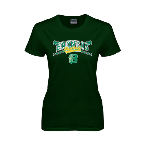 Womens Dark Green Short Sleeve Tee-Cross Bats Design