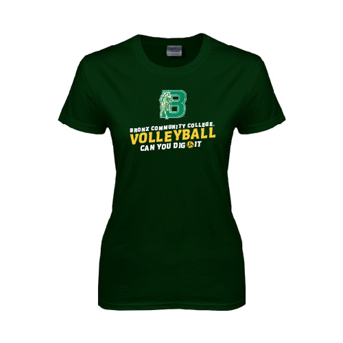 Womens Dark Green Short Sleeve Tee-Volleyball Design