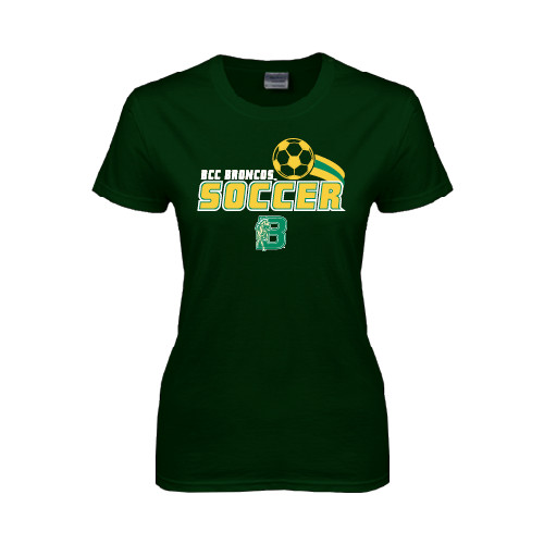 Womens Dark Green Short Sleeve Tee-Soccer Swoosh