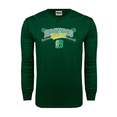 Dark Green Long Sleeve T Shirt-Cross Bats Design