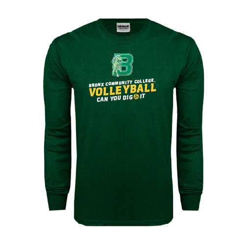 Dark Green Long Sleeve T Shirt-Volleyball Design