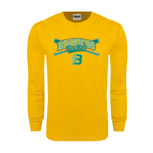 Gold Long Sleeve T Shirt-Cross Bats Design
