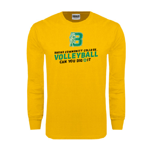 Gold Long Sleeve T Shirt-Volleyball Design
