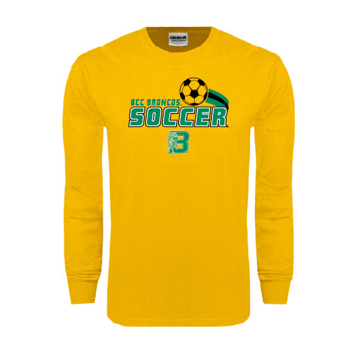 Gold Long Sleeve T Shirt-Soccer Swoosh
