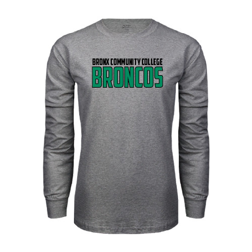 Grey Long Sleeve T Shirt-Bronx Community College Bronocs