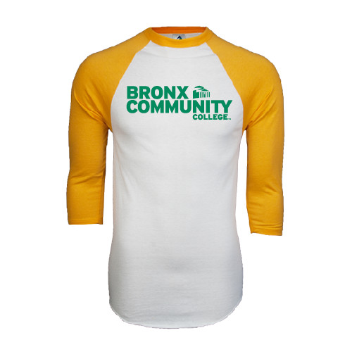 White/Gold Raglan Baseball T Shirt-Official Logo