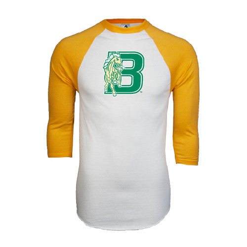 White/Gold Raglan Baseball T Shirt-Bronoc