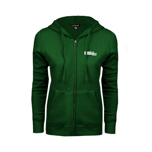 ENZA Womens Dark Green Fleece Full Zip Hoodie-Official Logo