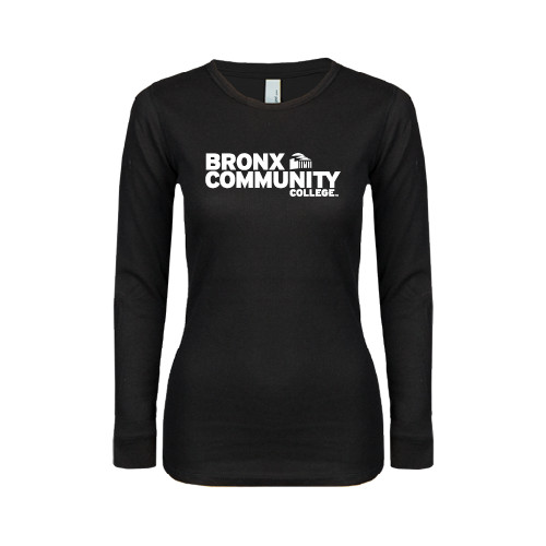 Womens Black Long Sleeve V Neck Tee -Official Logo