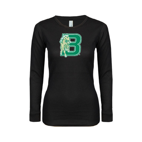 Womens Black Long Sleeve V Neck Tee -Bronoc