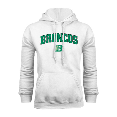White Fleece Hoodie-Arched Broncos