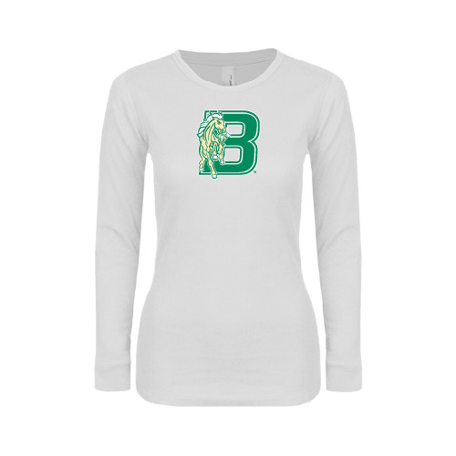 Womens White Long Sleeve V Neck Tee-Bronoc