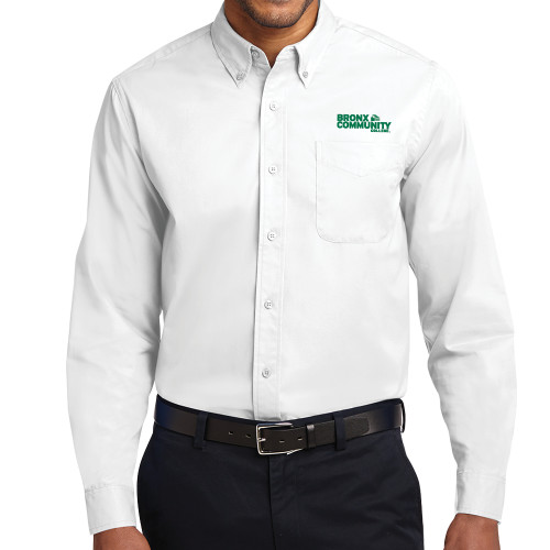 White Twill Button Down Long Sleeve-Official Logo