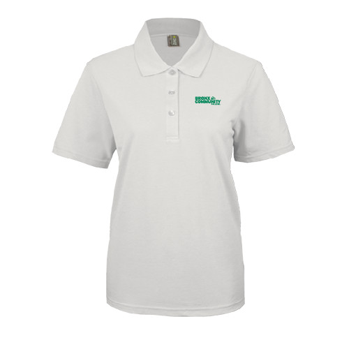 Womens Silk Touch White Pique Polo-Official Logo