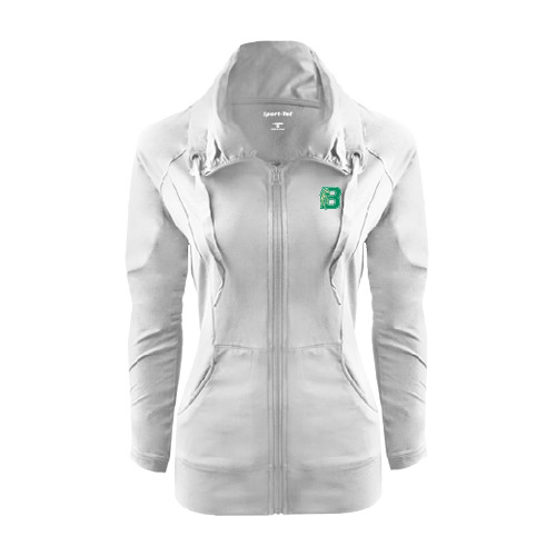 Womens White Sport Wick Stretch Full Zip Jacket-Bronoc