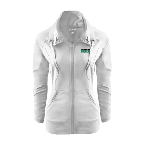 Womens White Sport Wick Stretch Full Zip Jacket-Bronx Community College Bronocs
