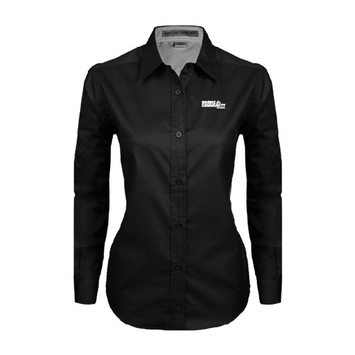 Womens Black Twill Button Down Long Sleeve -Official Logo