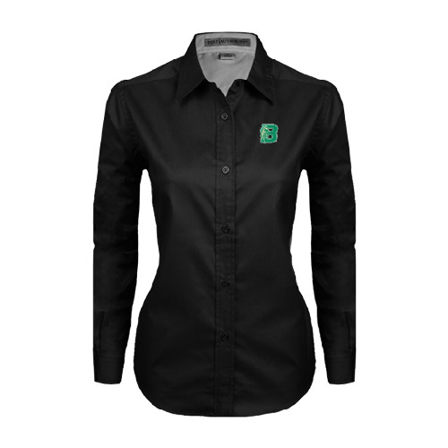Womens Black Twill Button Down Long Sleeve -Bronoc