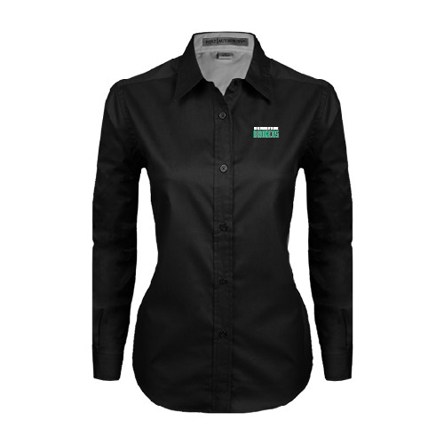 Womens Black Twill Button Down Long Sleeve -Bronx Community College Bronocs