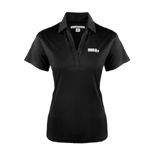 Womens Black Performance Fine Jacquard Polo-Official Logo