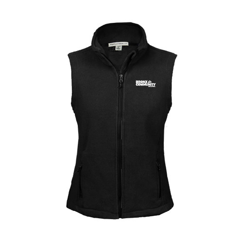Womens Black Fleece Full Zip Vest-Official Logo