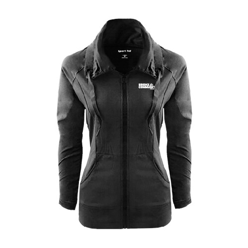 Womens Black Sport Wick Stretch Full Zip Jacket-Official Logo