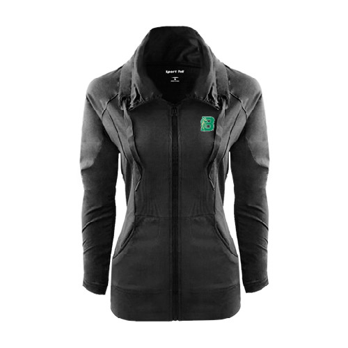 Womens Black Sport Wick Stretch Full Zip Jacket-Bronoc