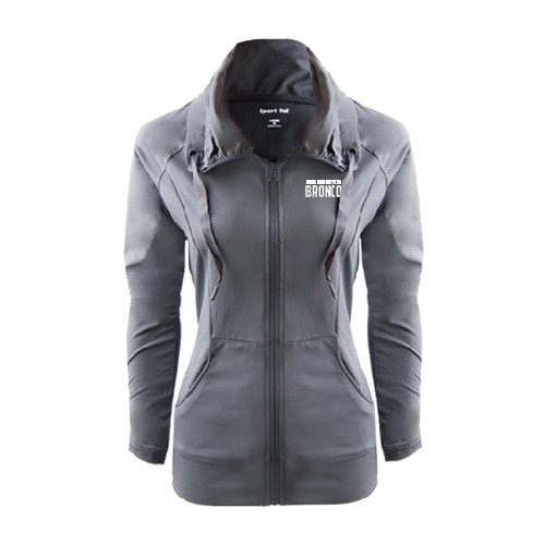 Womens Charcoal Sport Wick Stretch Full Zip Jacket-Bronx Community College Bronocs