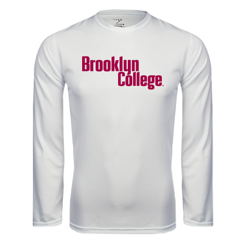 White Performance Long Sleeve Shirt-Brooklyn College