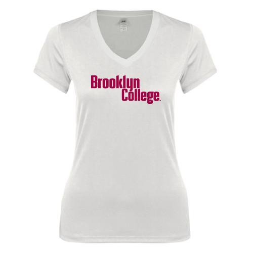 Next Level Womens White Ideal V Tee-Brooklyn College