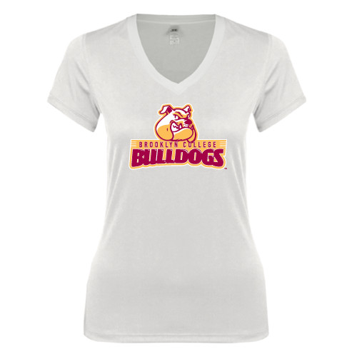 Next Level Womens White Ideal V Tee-Brooklyn College Athletic Mark
