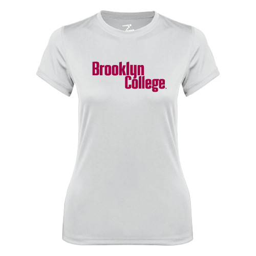 Womens White Performance Tee-Brooklyn College