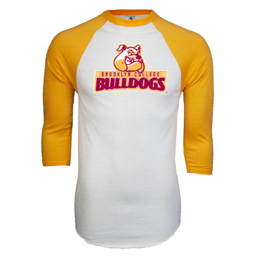 White/Gold Raglan Baseball T Shirt-Brooklyn College Athletic Mark