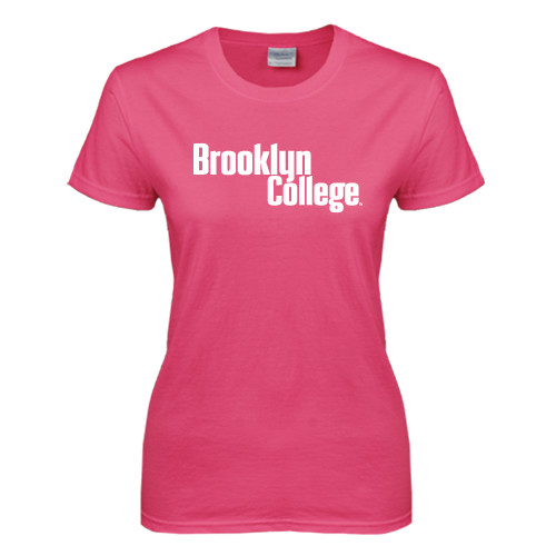 Womens Hot Pink Short Sleeve Tee-Brooklyn College