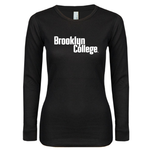 Womens Black Long Sleeve V Neck Tee -Brooklyn College
