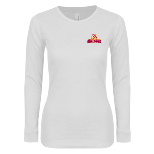 Womens White Long Sleeve V Neck Tee-Brooklyn College Athletic Mark